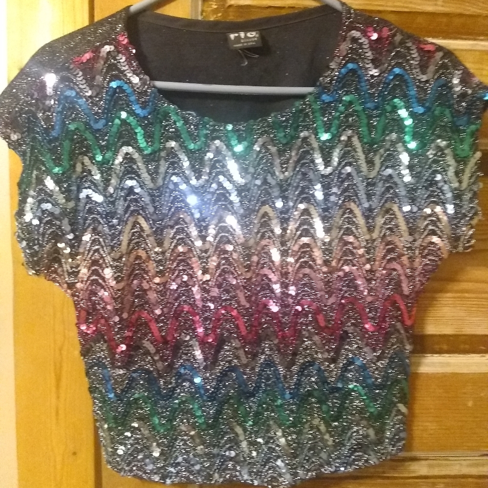 Vintage Rio Rainbow Sequin top